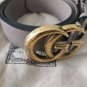 AUTHENTIC Gucci Women's Belt with Gold GG Buckle-Taupe-Light tan/neutral 115/46